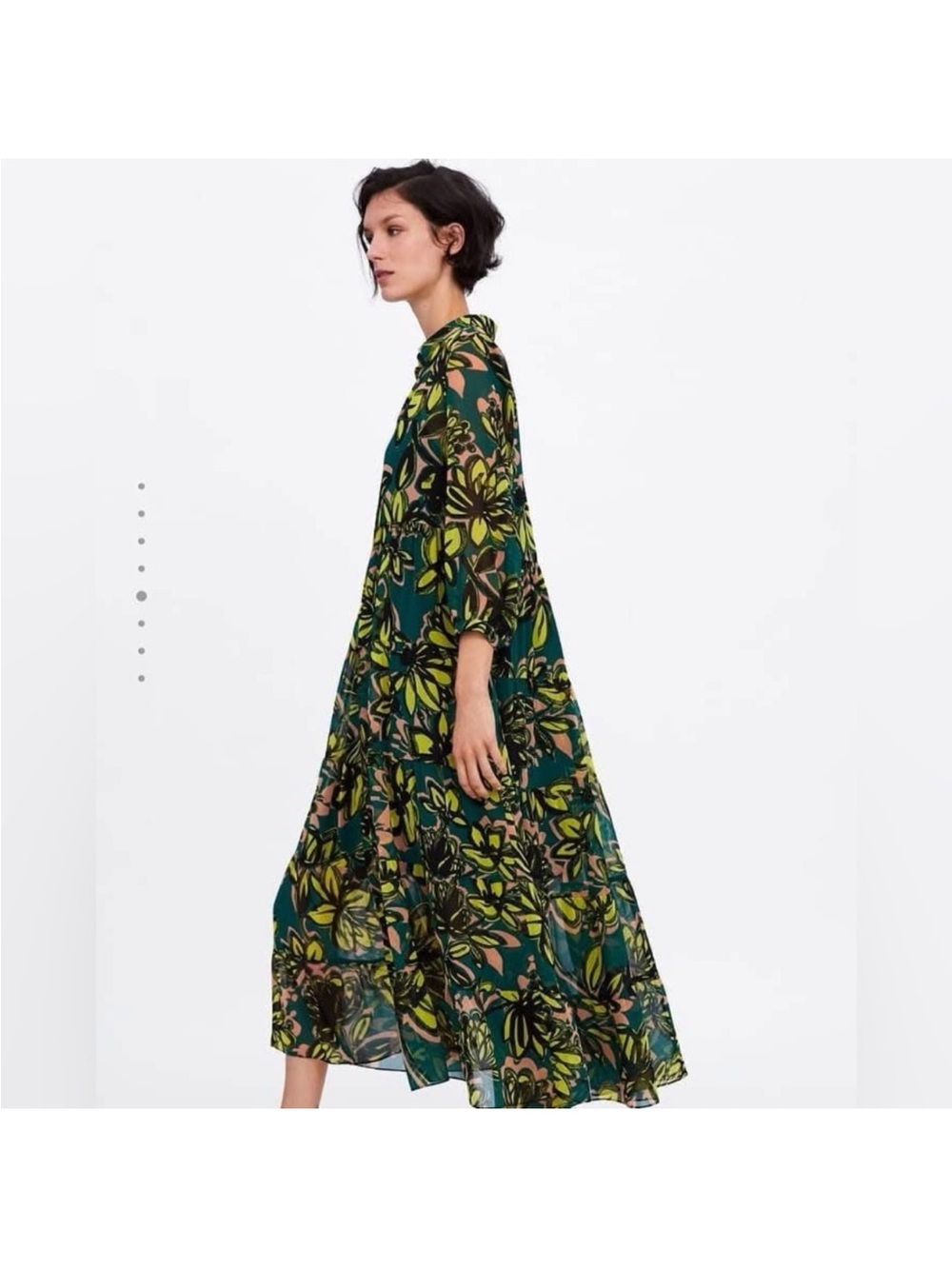 Zara can Green Floral Button-Front Midi Dress - Picture 2 of 4